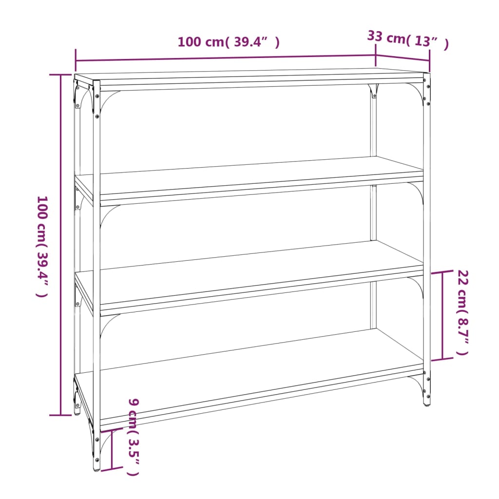 Bibliothèque Chêne fumé 100x33x100cm Bois d'ingénierie et acier - XIOS