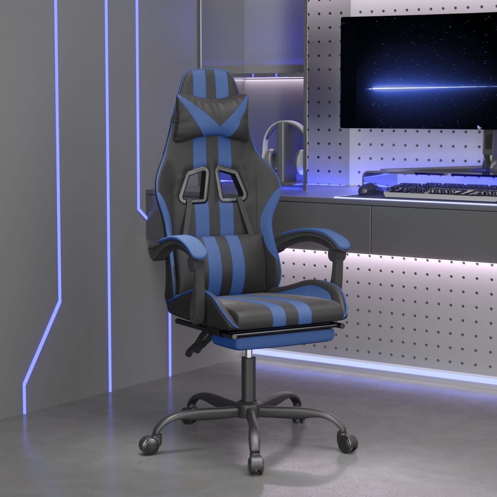 Chaise de jeu pivotante et repose-pied Noir et bleu Similicuir - XIOS
