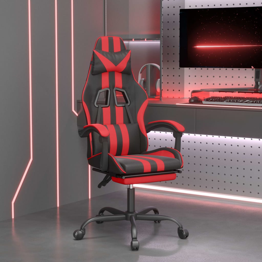 Chaise de jeu pivotante et repose-pied Noir et rouge Similicuir - XIOS