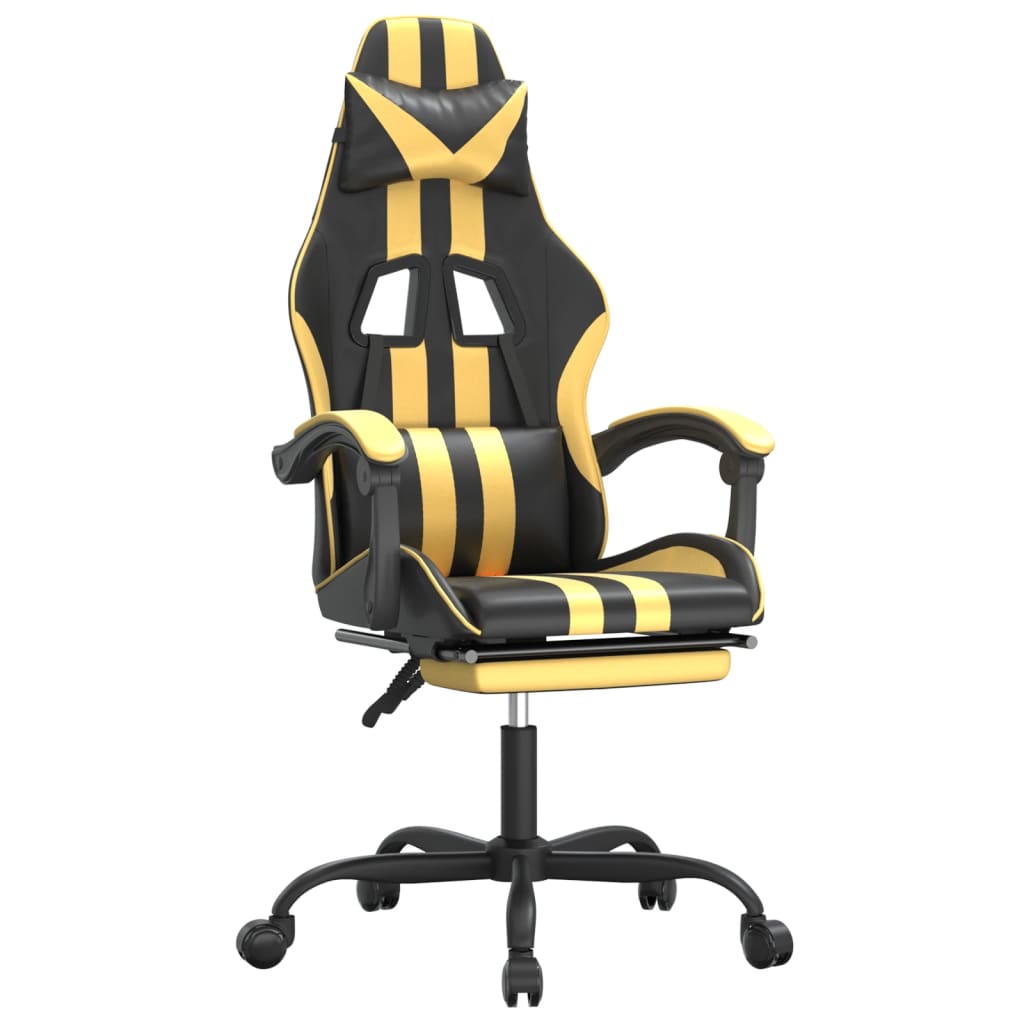 Chaise de jeu pivotante et repose-pied Noir et doré Similicuir - XIOS