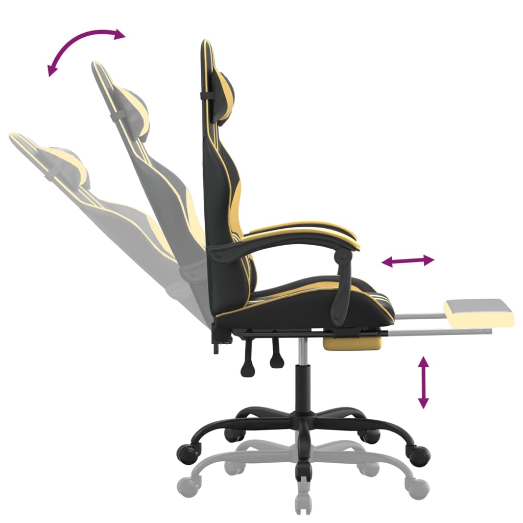 Chaise de jeu pivotante et repose-pied Noir et doré Similicuir - XIOS