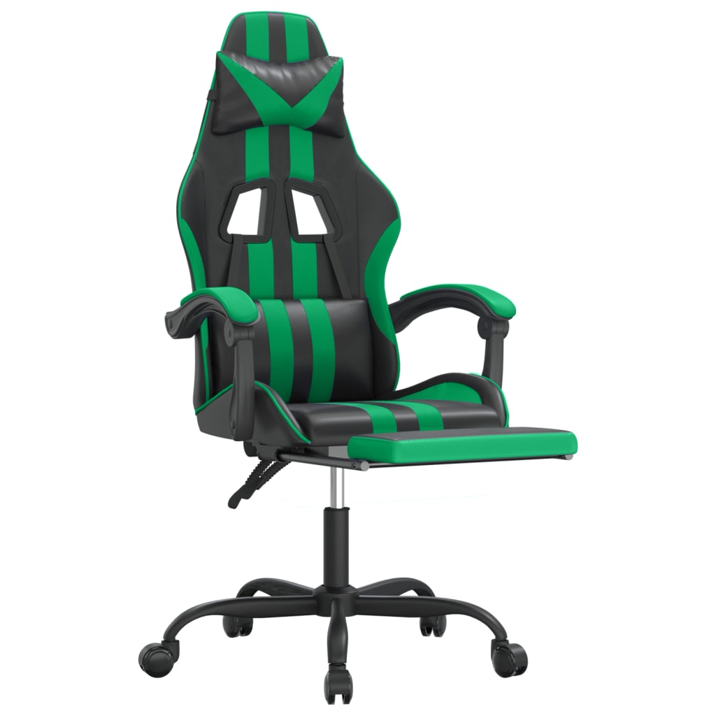 Chaise de jeu pivotante et repose-pied Noir et vert Similicuir - XIOS