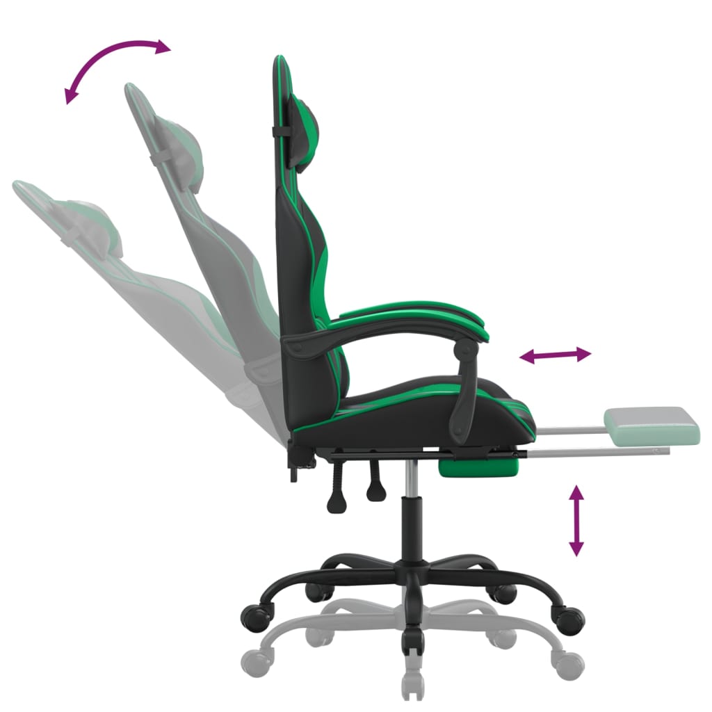 Chaise de jeu pivotante et repose-pied Noir et vert Similicuir - XIOS