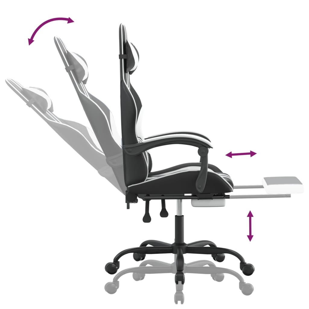 Chaise de jeu pivotante et repose-pied Noir et blanc Similicuir - XIOS