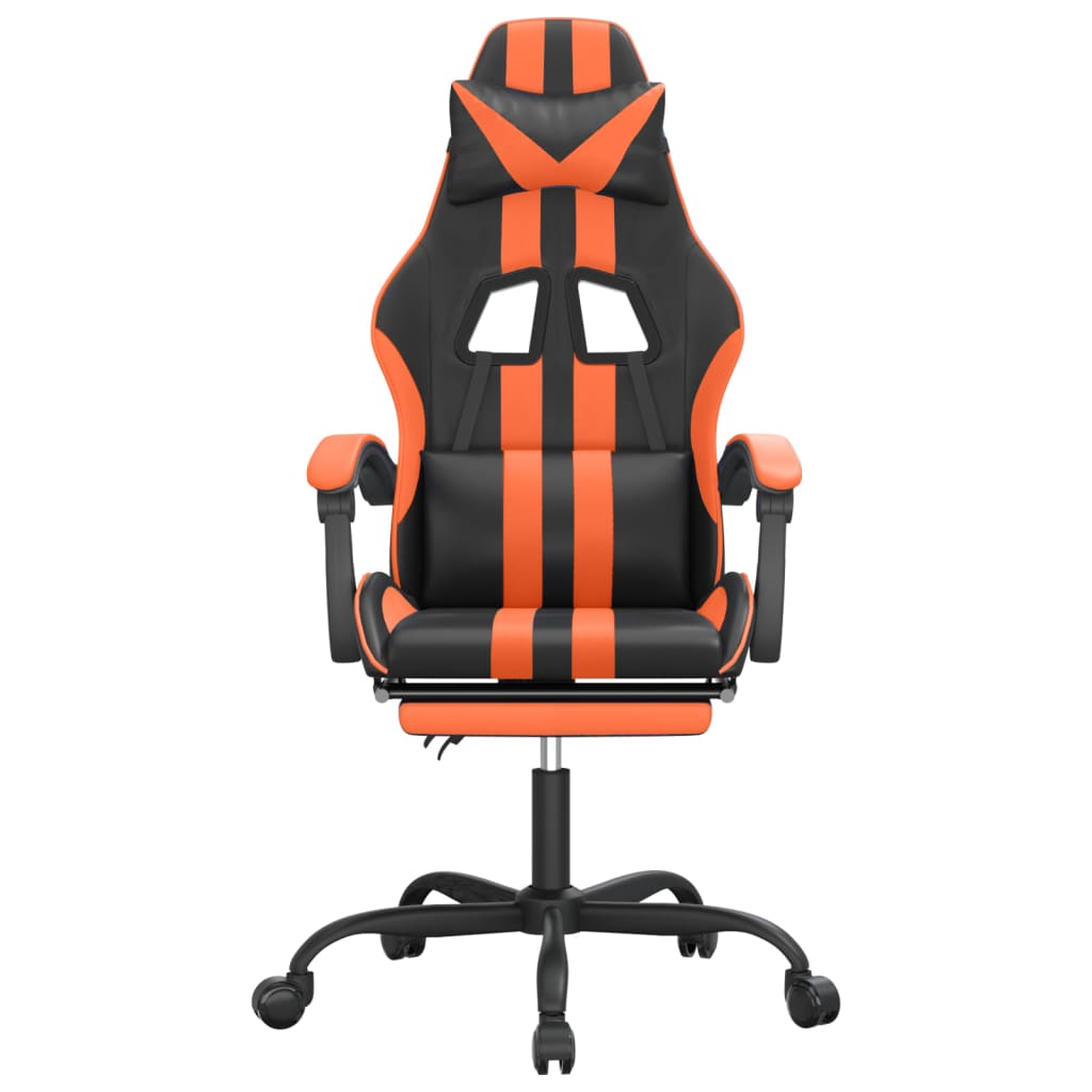 Chaise de jeu pivotante repose-pied Noir et orange Similicuir - XIOS
