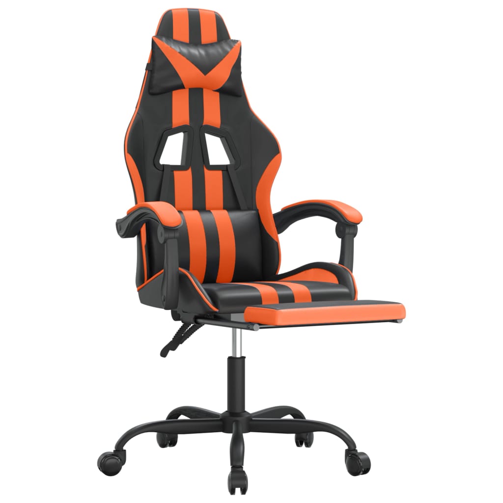 Chaise de jeu pivotante repose-pied Noir et orange Similicuir - XIOS