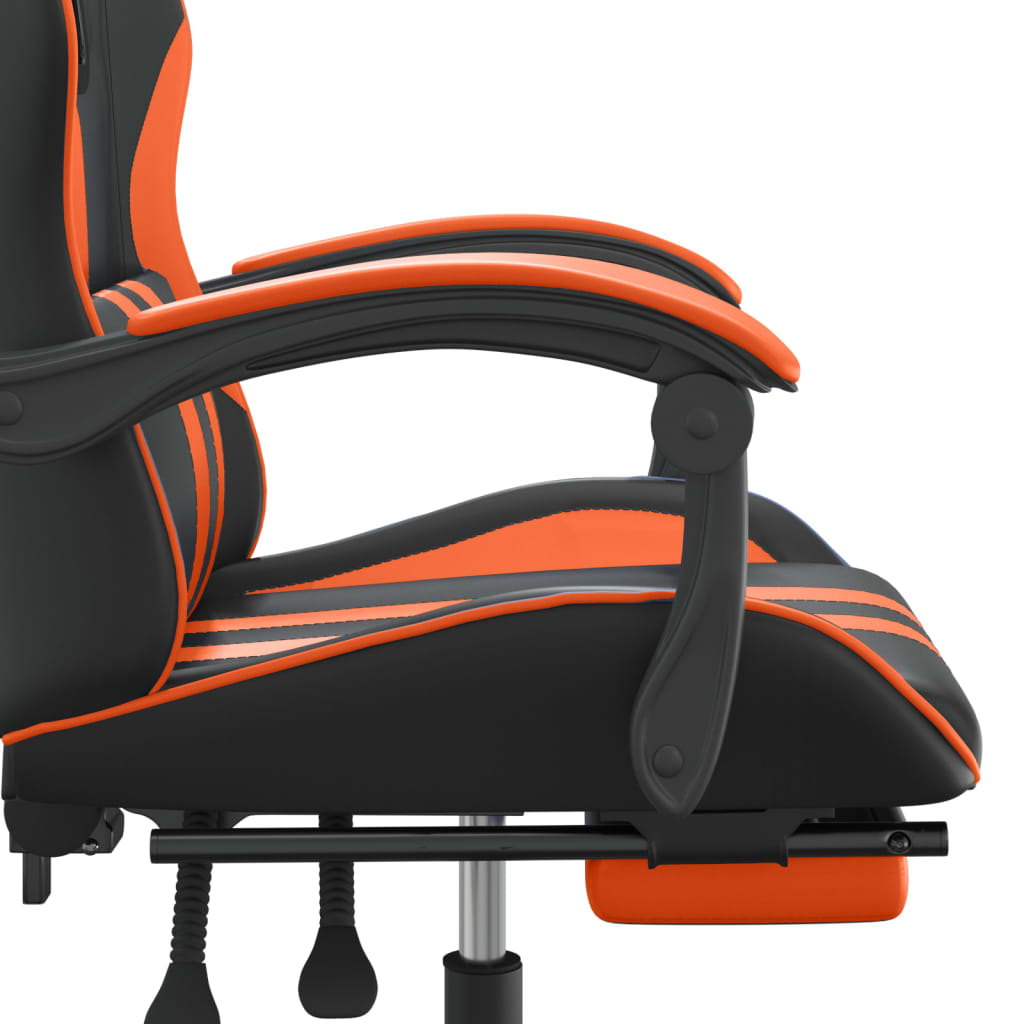 Chaise de jeu pivotante repose-pied Noir et orange Similicuir - XIOS