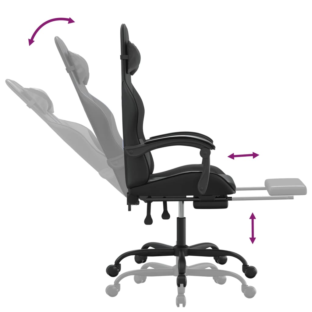 Chaise de jeu pivotante avec repose-pied Noir Similicuir - XIOS