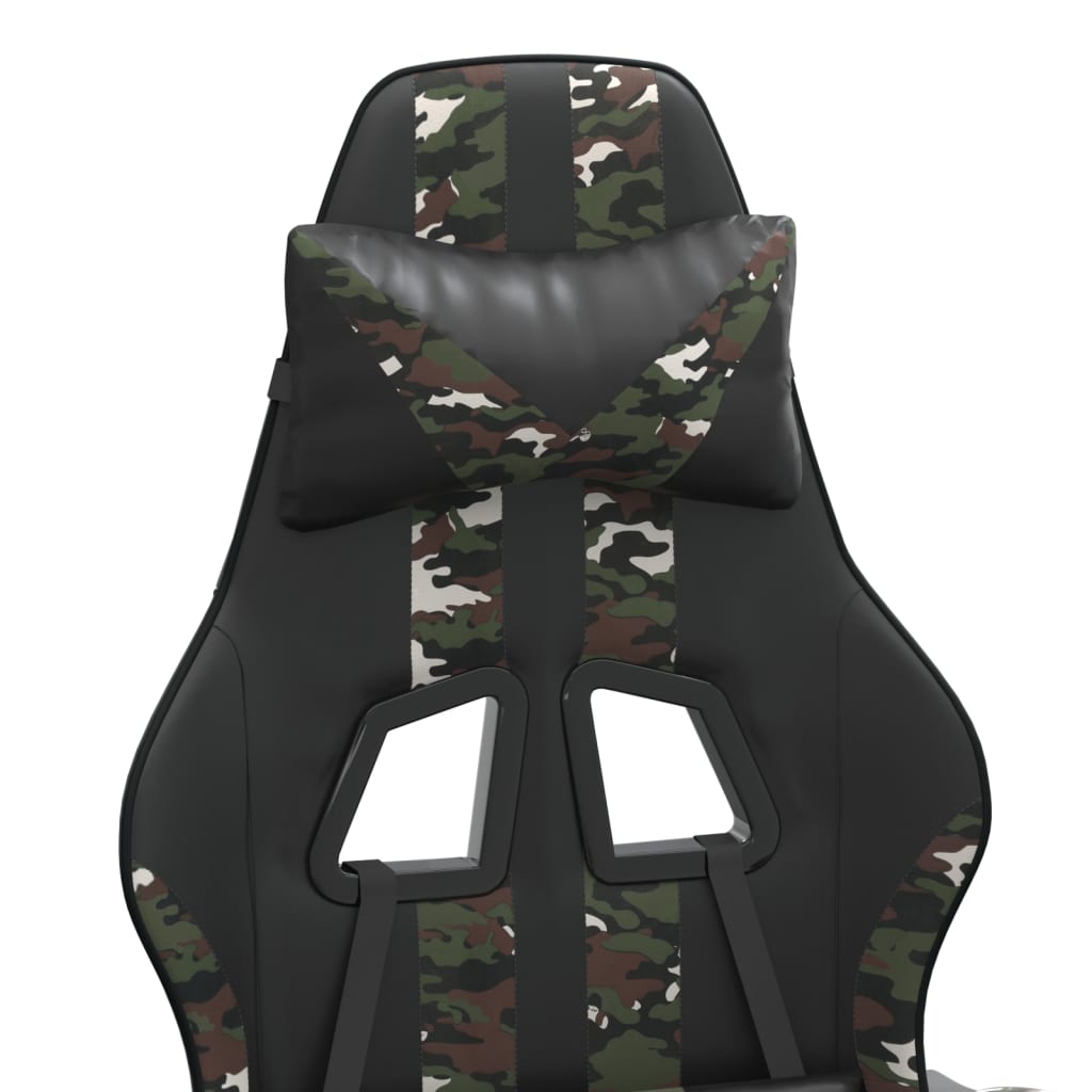 Chaise de jeu pivotante repose-pied Noir camouflage Similicuir - XIOS