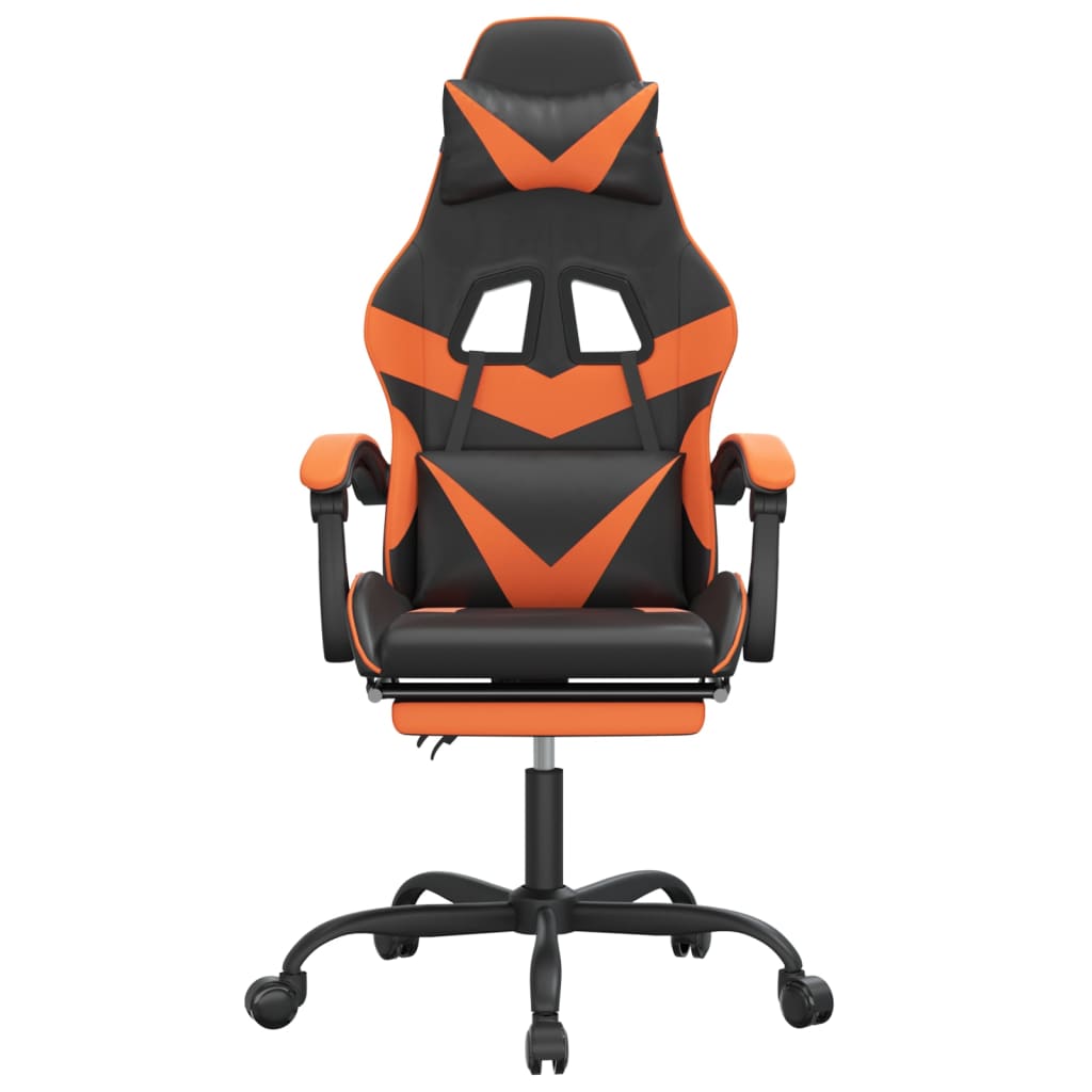 Chaise de jeu pivotante repose-pied Noir et orange Similicuir - XIOS