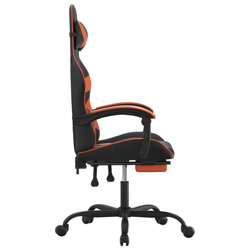 Chaise de jeu pivotante repose-pied Noir et orange Similicuir - XIOS