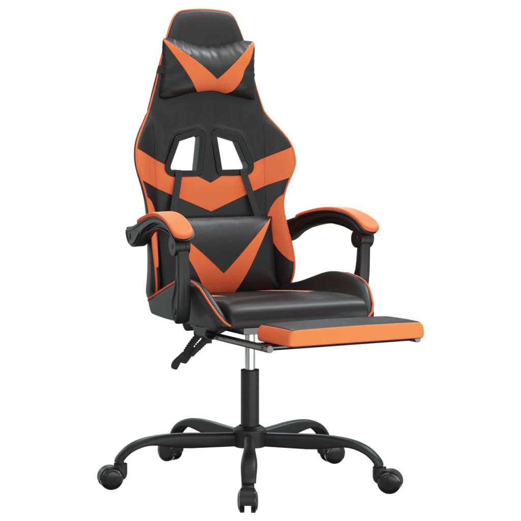 Chaise de jeu pivotante repose-pied Noir et orange Similicuir - XIOS
