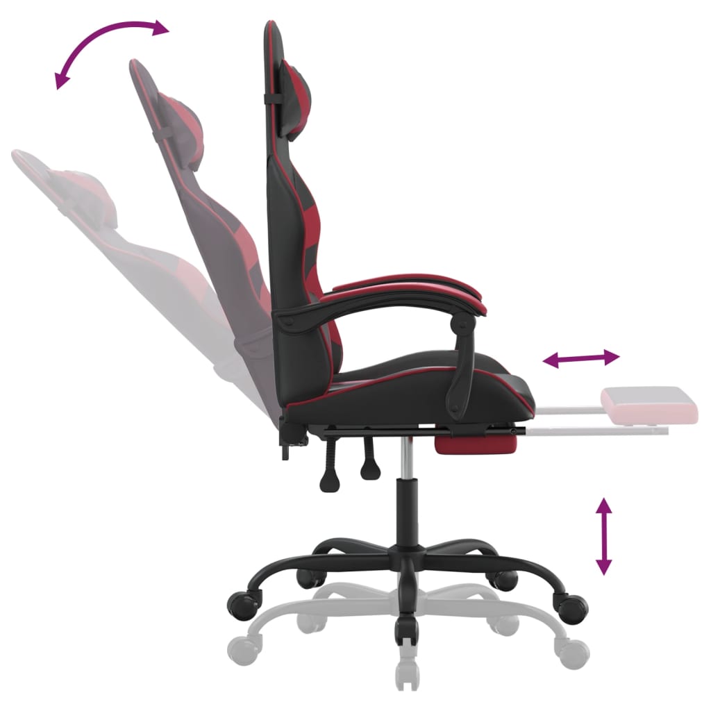 Chaise de jeu pivotante repose-pied Noir bordeaux Similicuir - XIOS