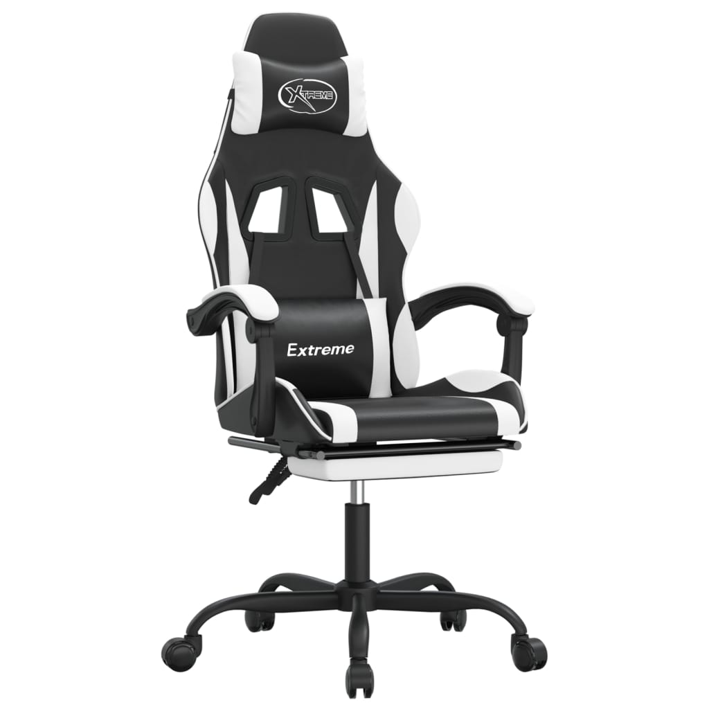 Chaise de jeu pivotante et repose-pied Noir et blanc Similicuir - XIOS