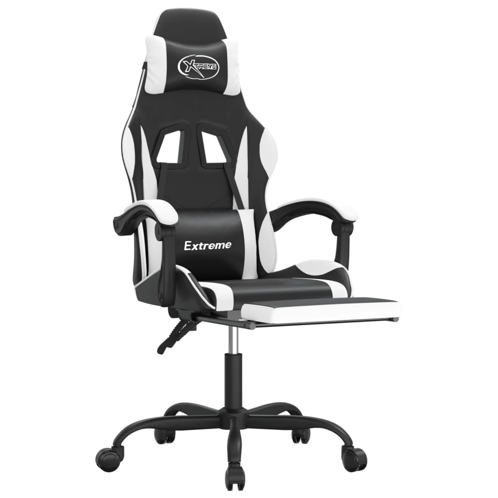 Chaise de jeu pivotante et repose-pied Noir et blanc Similicuir - XIOS