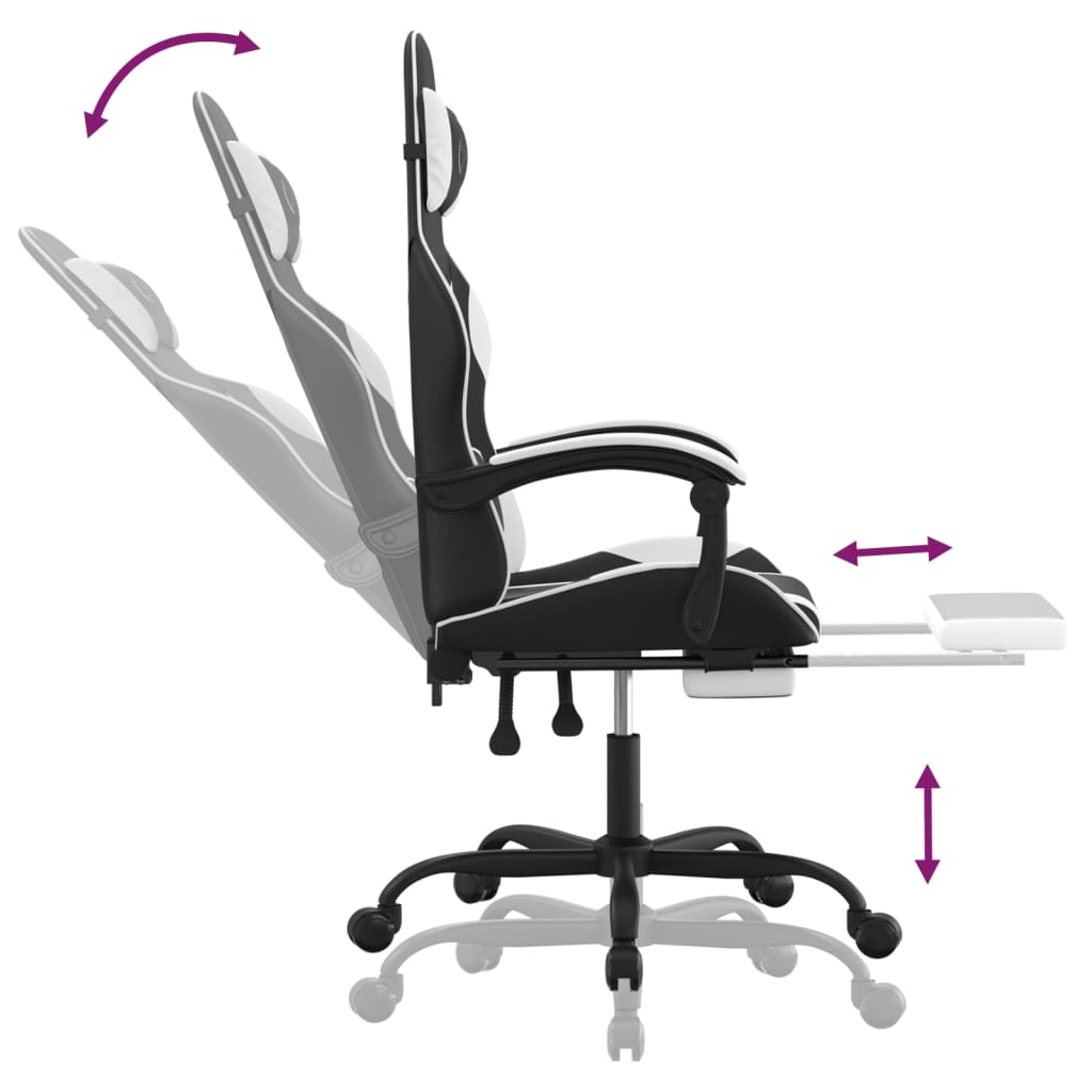 Chaise de jeu pivotante et repose-pied Noir et blanc Similicuir - XIOS