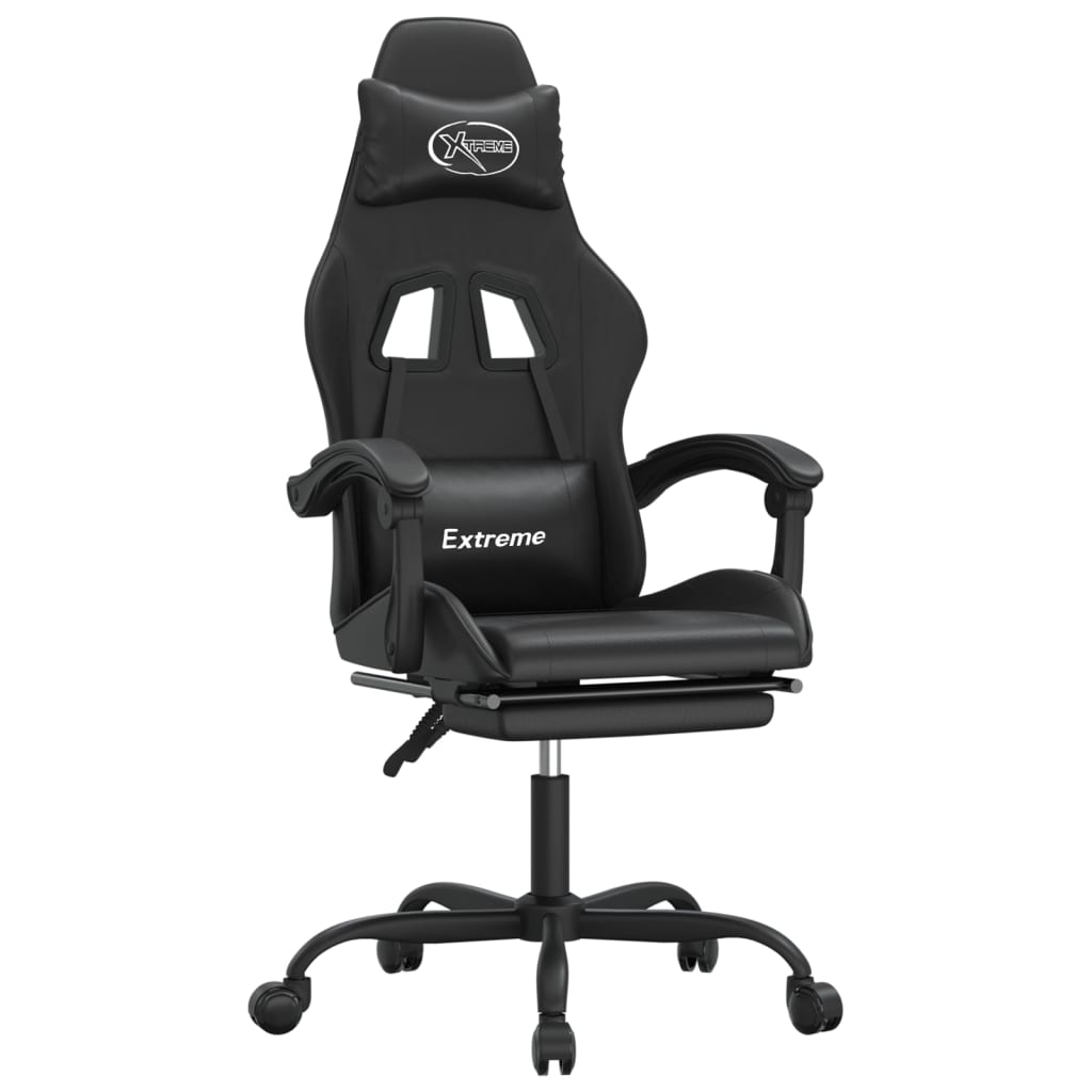 Chaise de jeu pivotante avec repose-pied Noir Similicuir - XIOS