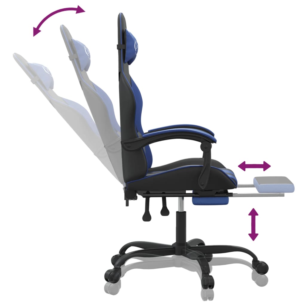 Chaise de jeu pivotante et repose-pied Noir et bleu Similicuir - XIOS