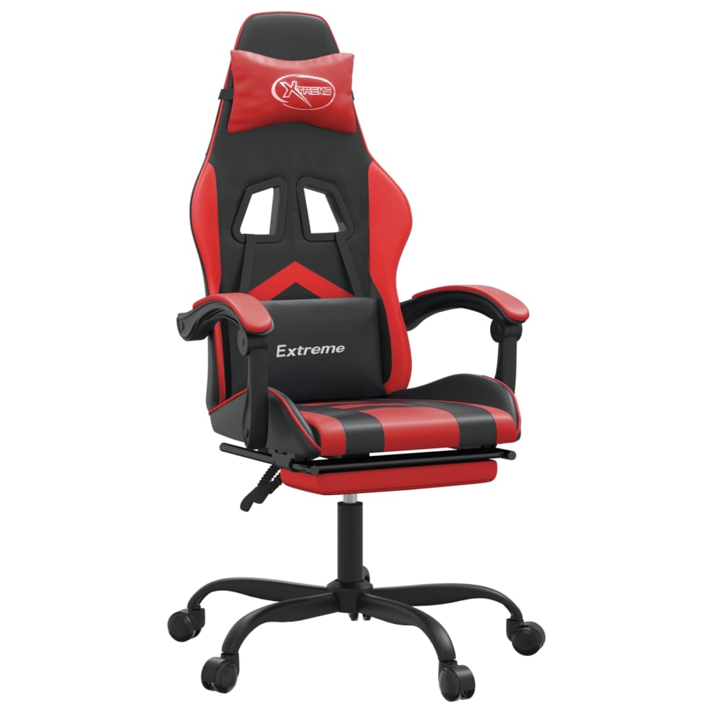 Chaise de jeu pivotante et repose-pied Noir et rouge Similicuir - XIOS