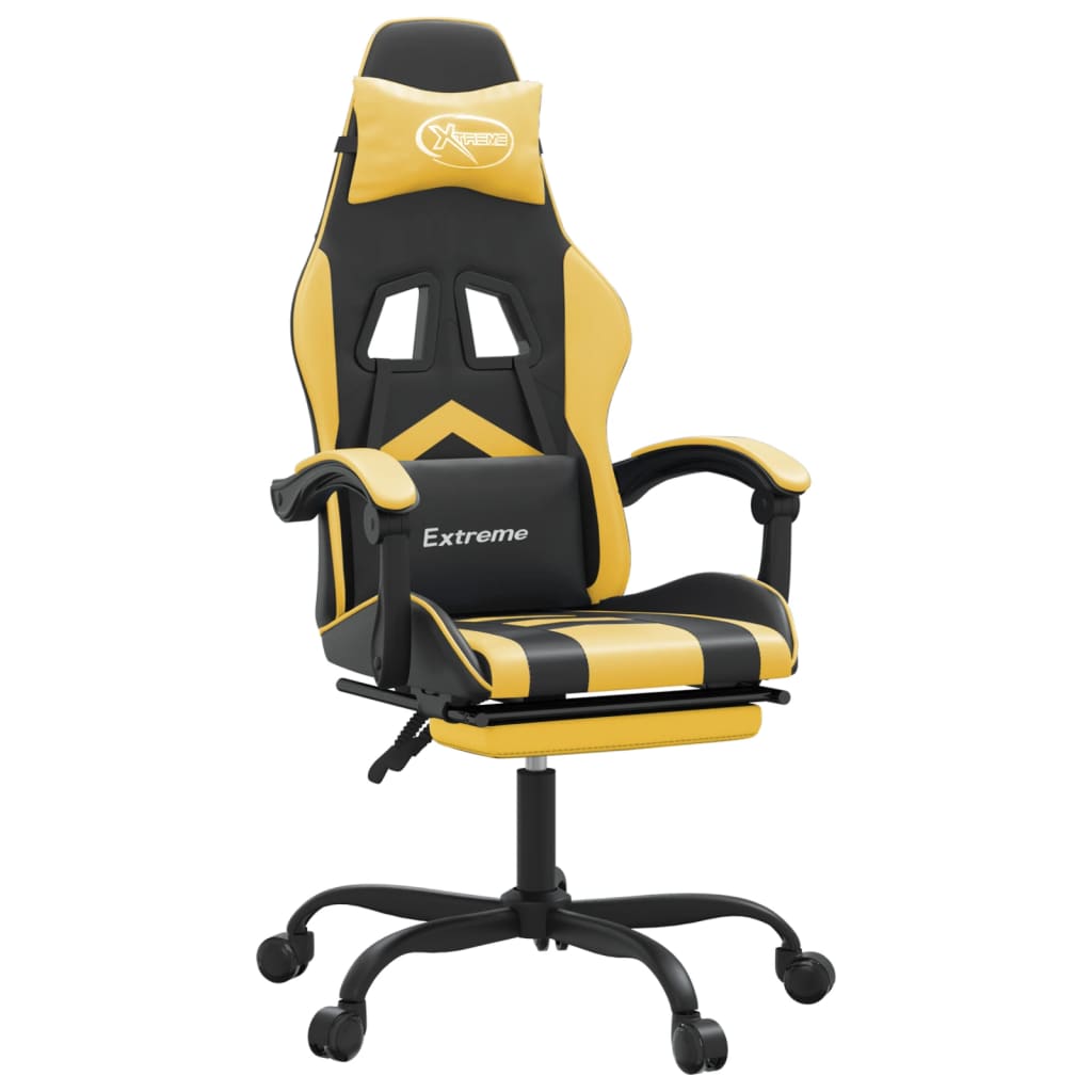 Chaise de jeu pivotante et repose-pied Noir et doré Similicuir - XIOS