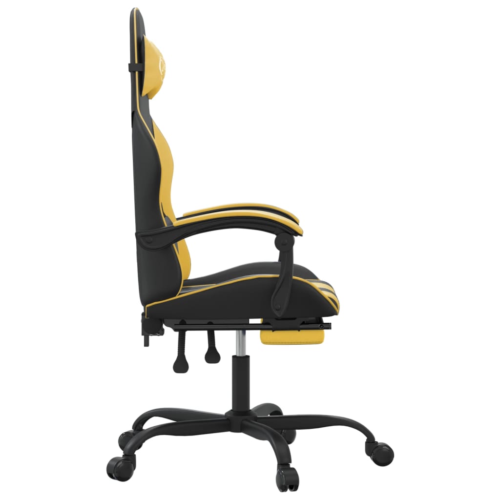 Chaise de jeu pivotante et repose-pied Noir et doré Similicuir - XIOS