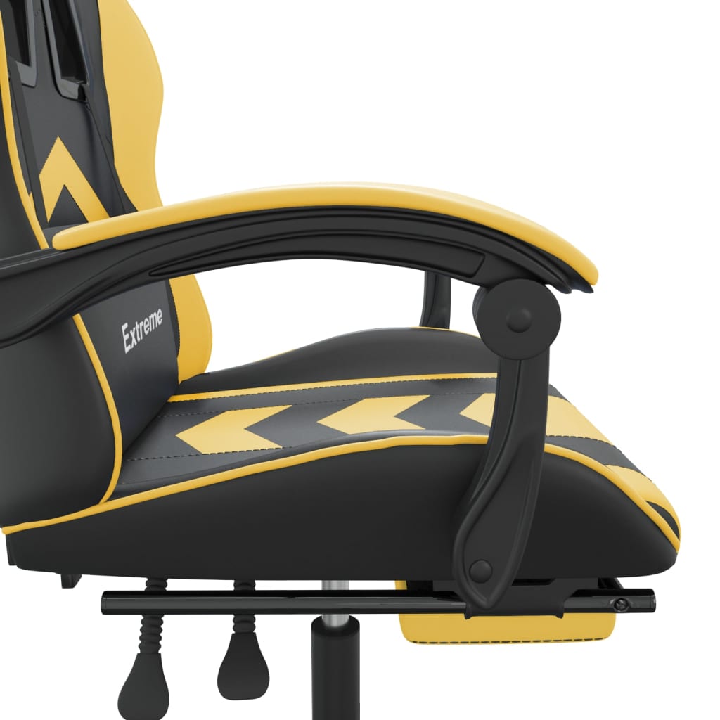 Chaise de jeu pivotante et repose-pied Noir et doré Similicuir - XIOS