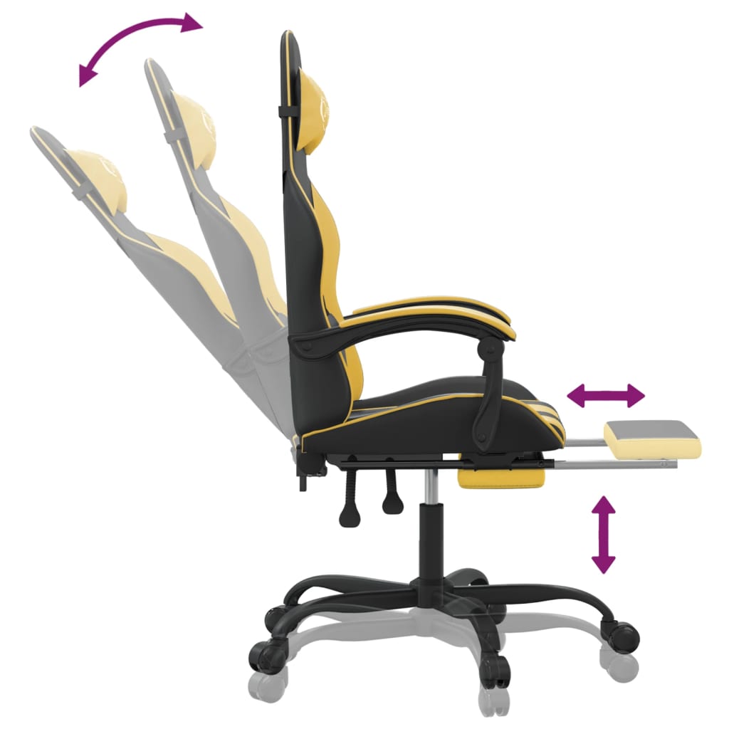Chaise de jeu pivotante et repose-pied Noir et doré Similicuir - XIOS