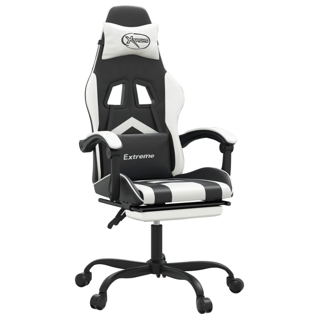 Chaise de jeu pivotante et repose-pied Noir et blanc Similicuir - XIOS