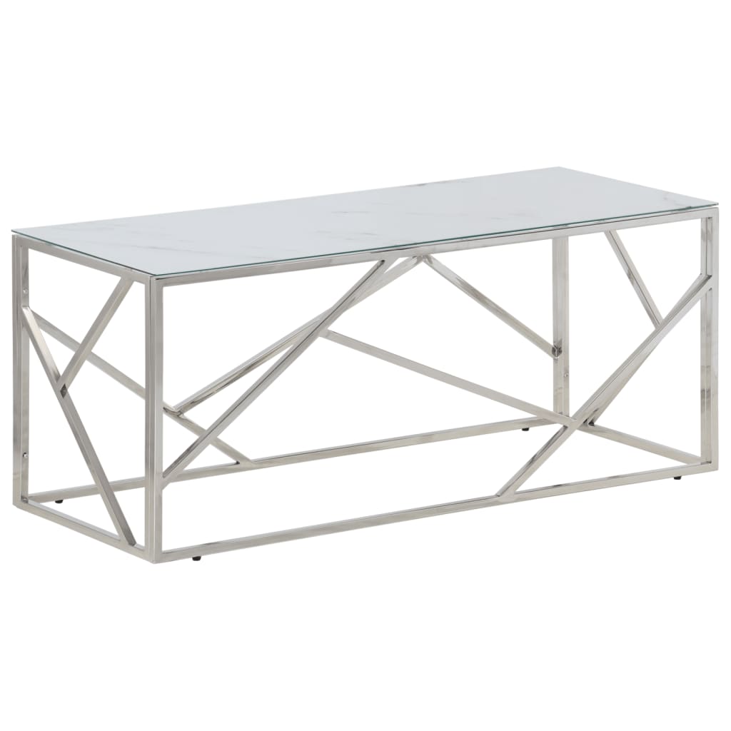 Table basse argenté acier inoxydable et verre trempé - XIOS