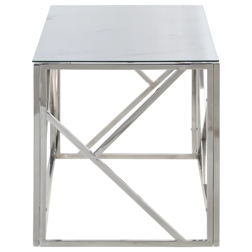 Table basse argenté acier inoxydable et verre trempé - XIOS