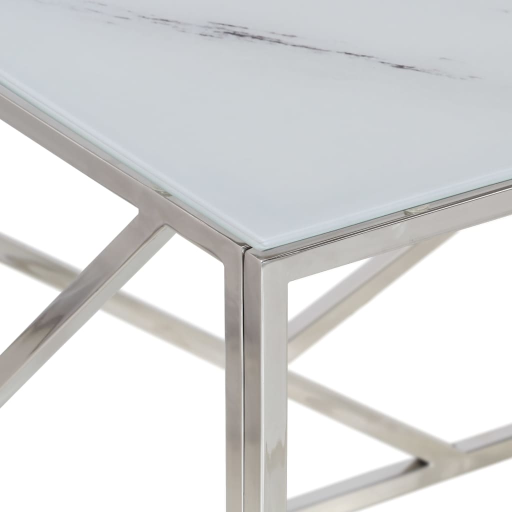 Table basse argenté acier inoxydable et verre trempé - XIOS