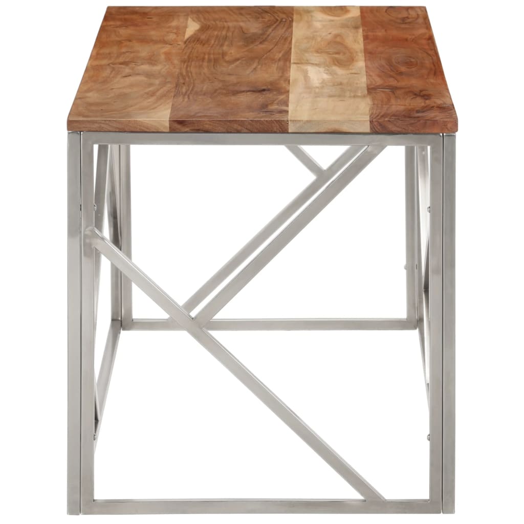 Table basse argenté acier inoxydable et bois massif d'acacia - XIOS