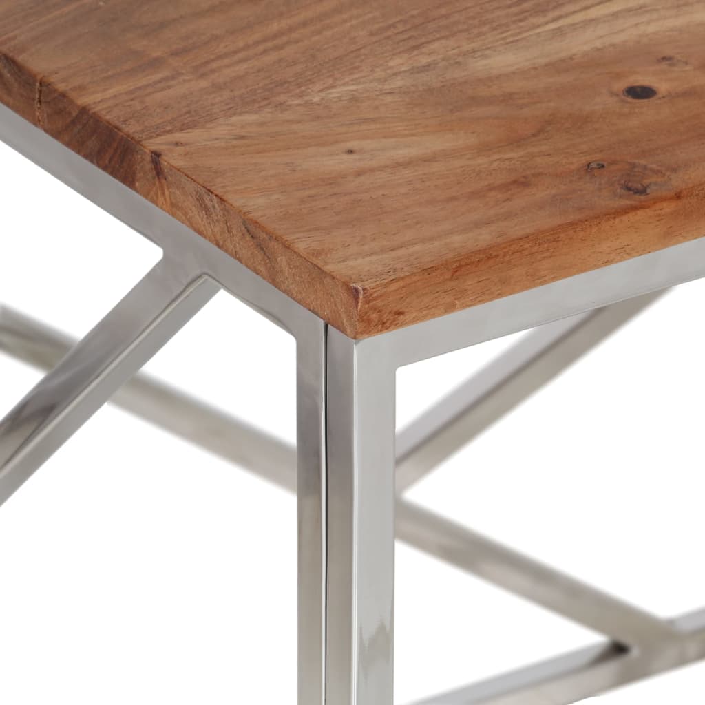 Table basse argenté acier inoxydable et bois massif d'acacia - XIOS