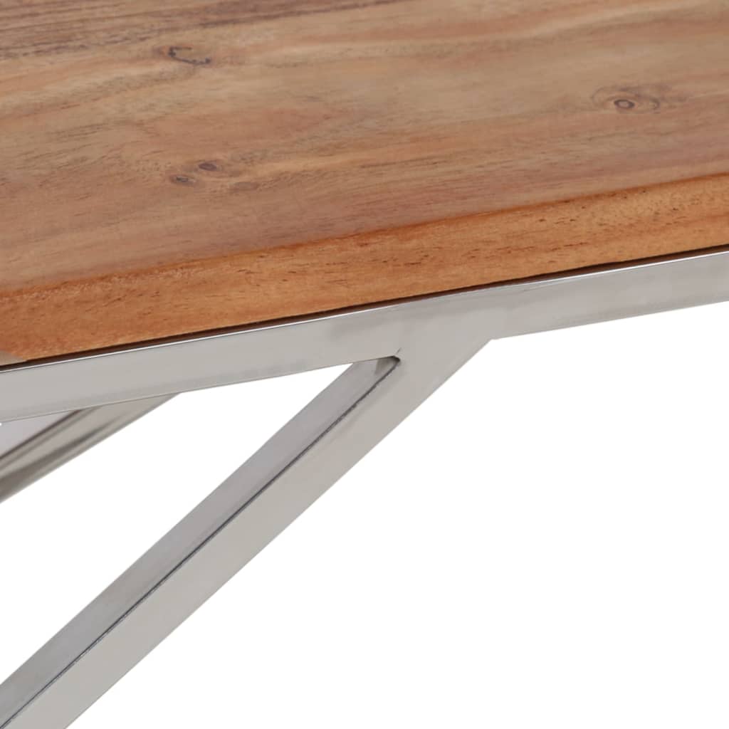 Table basse argenté acier inoxydable et bois massif d'acacia - XIOS