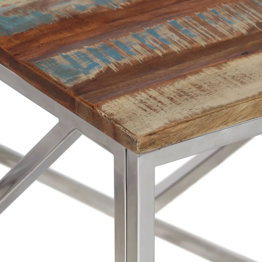 Table basse argenté inox et bois de récupération massif - XIOS