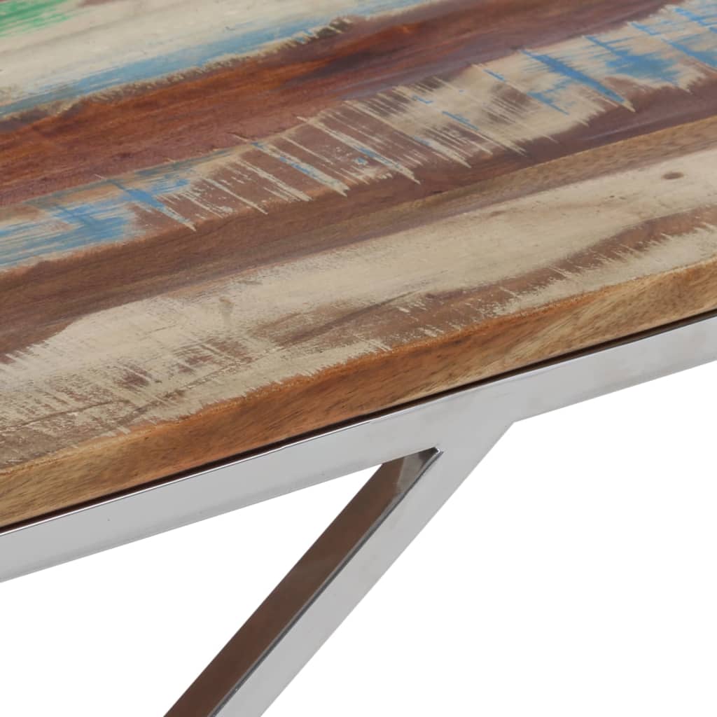 Table basse argenté inox et bois de récupération massif - XIOS