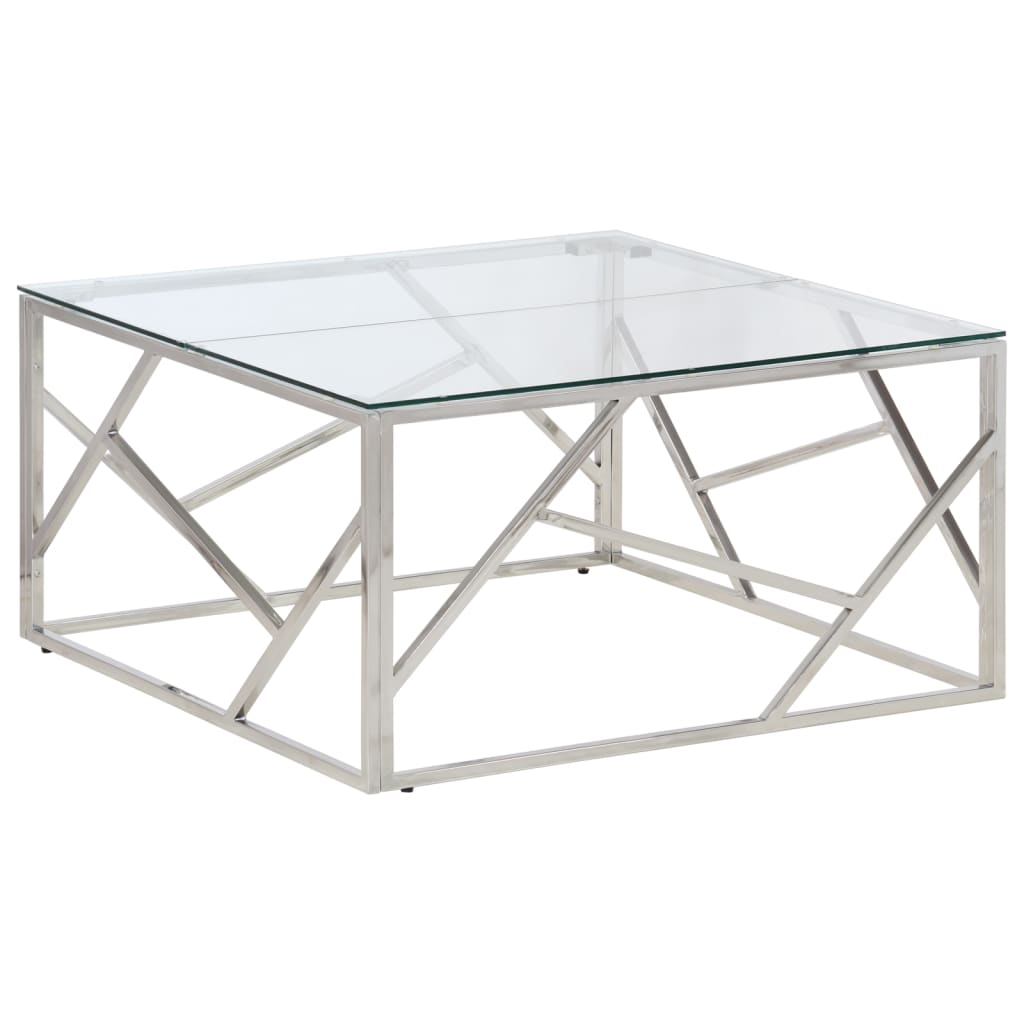 Table basse argenté acier inoxydable et verre trempé - XIOS