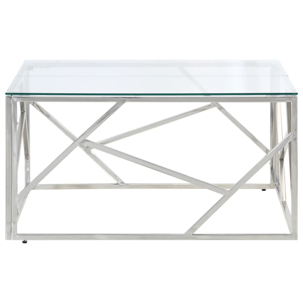 Table basse argenté acier inoxydable et verre trempé - XIOS