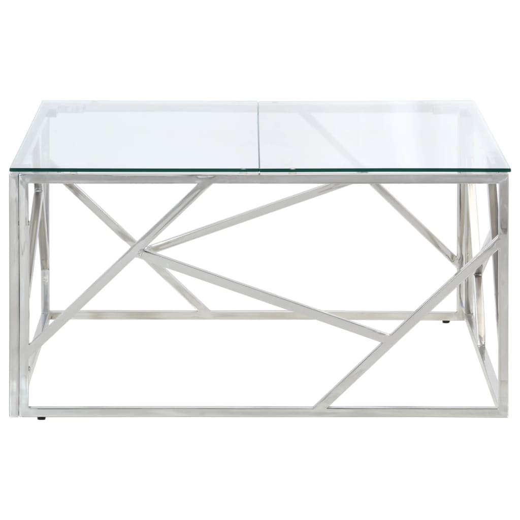 Table basse argenté acier inoxydable et verre trempé - XIOS