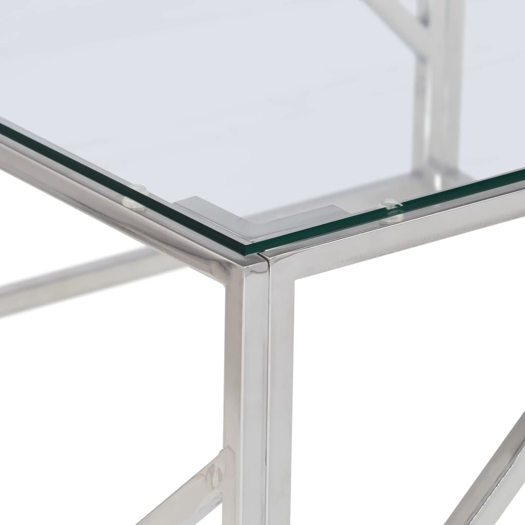 Table basse argenté acier inoxydable et verre trempé - XIOS