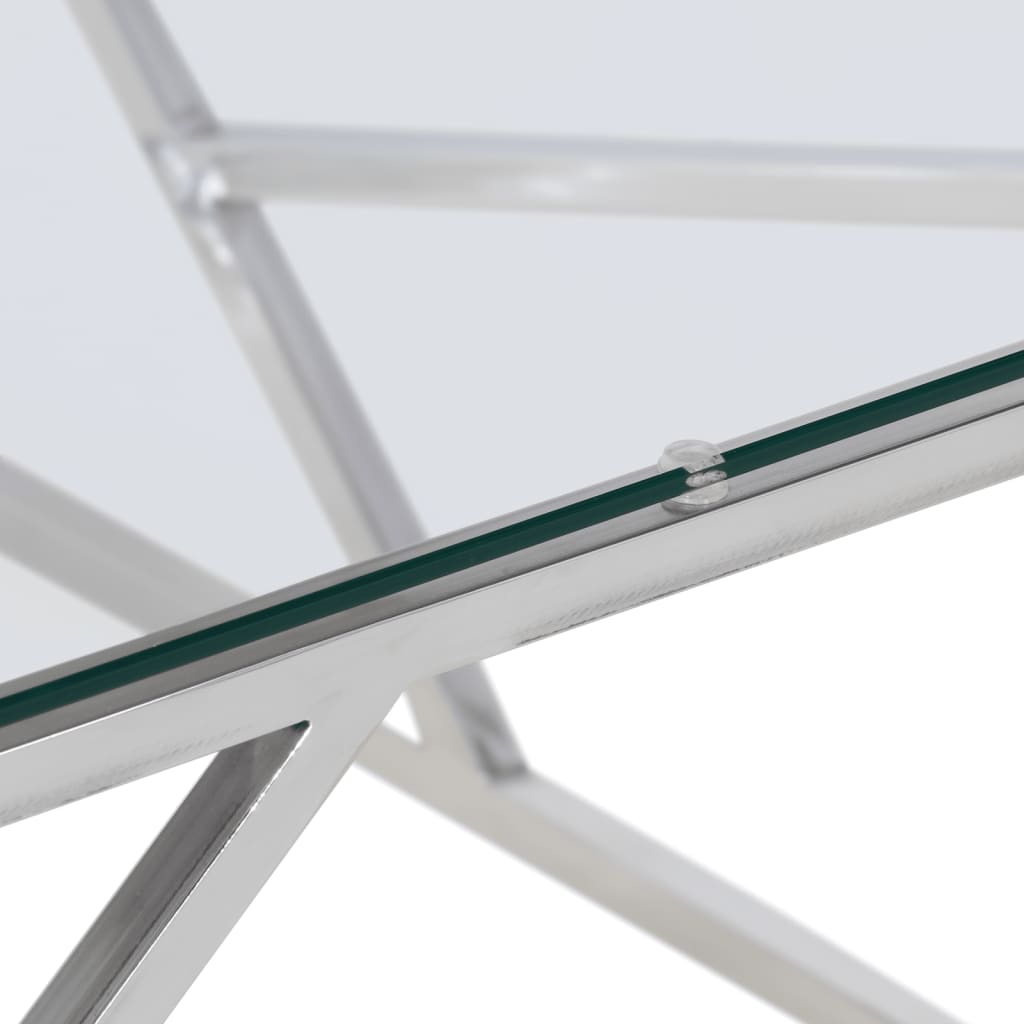 Table basse argenté acier inoxydable et verre trempé - XIOS