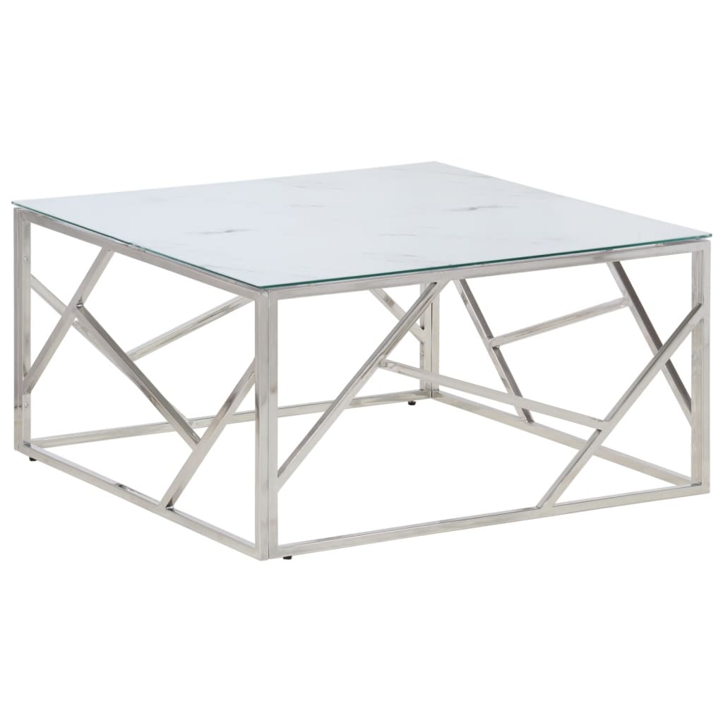 Table basse argenté acier inoxydable et verre trempé - XIOS