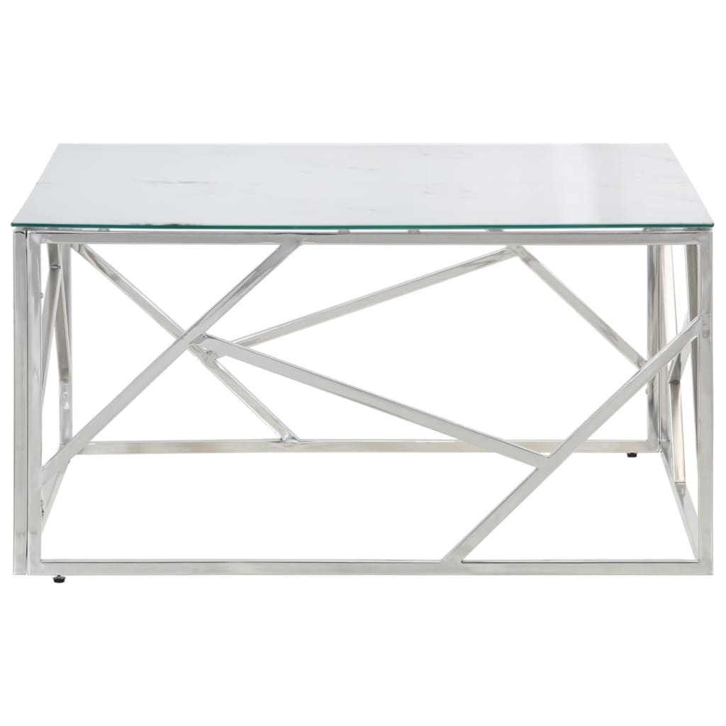 Table basse argenté acier inoxydable et verre trempé - XIOS