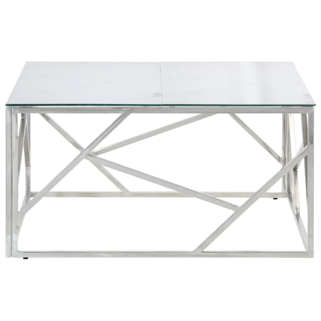 Table basse argenté acier inoxydable et verre trempé - XIOS