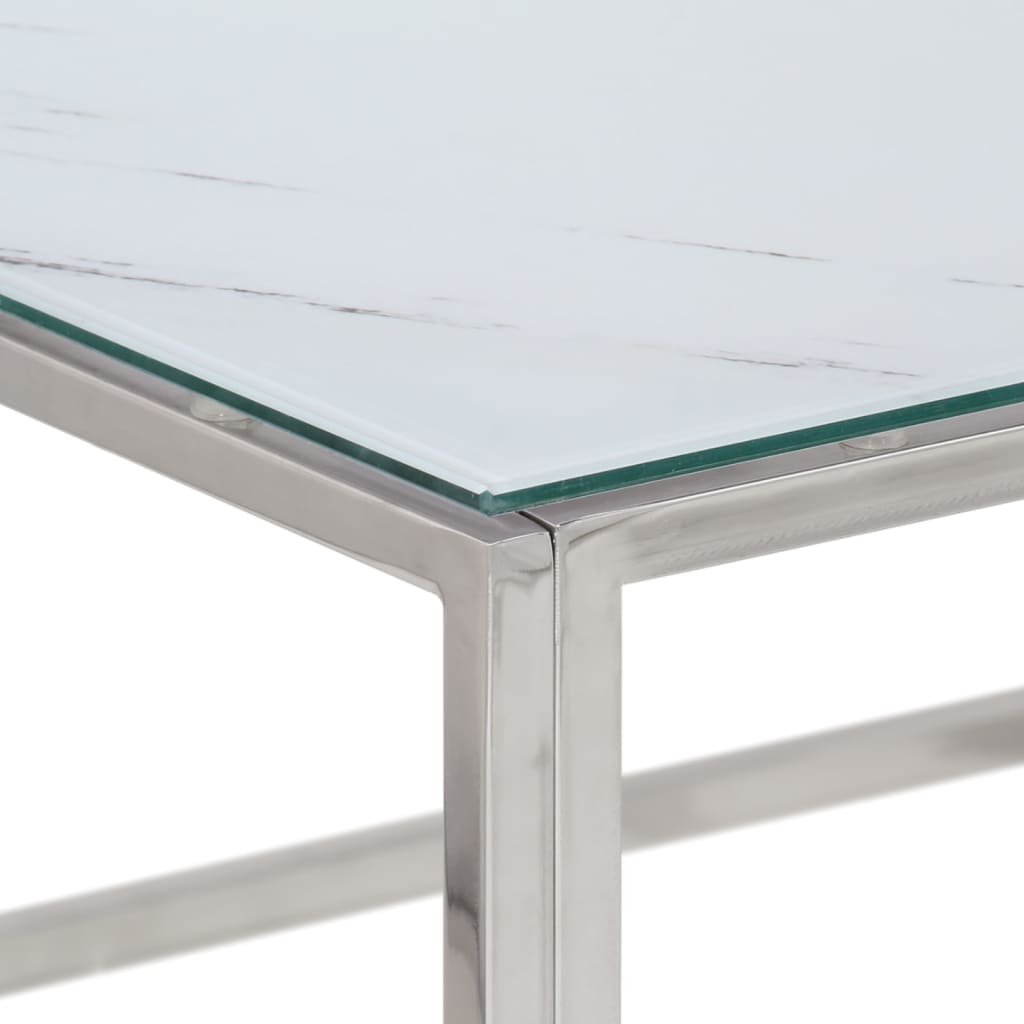 Table basse argenté acier inoxydable et verre trempé - XIOS