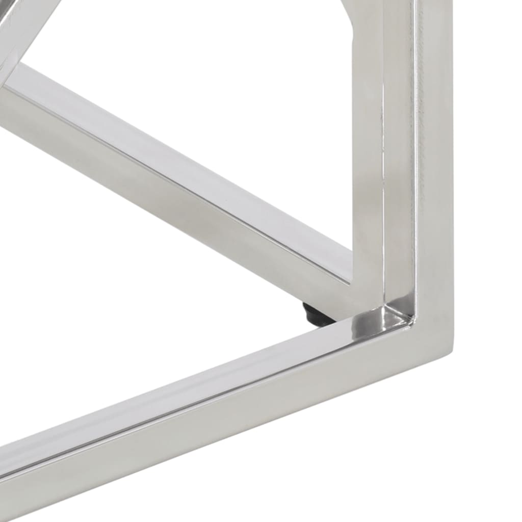 Table basse argenté acier inoxydable et verre trempé - XIOS