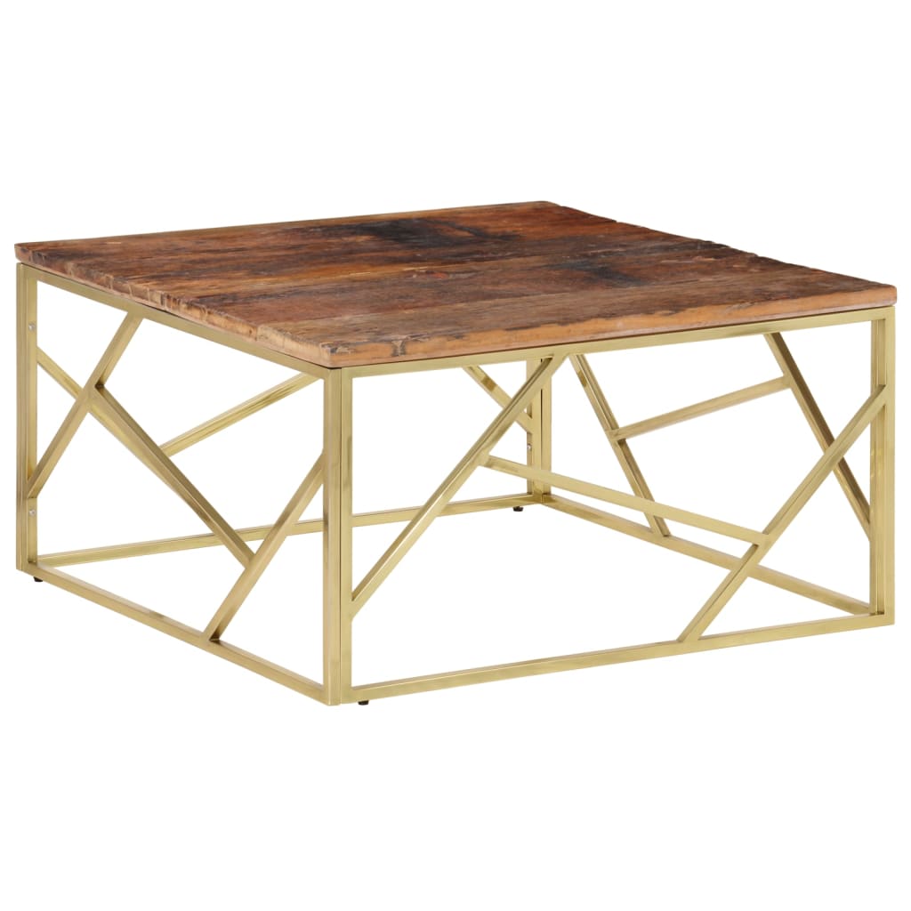 Table basse doré acier inoxydable et bois de mélèze massif - XIOS