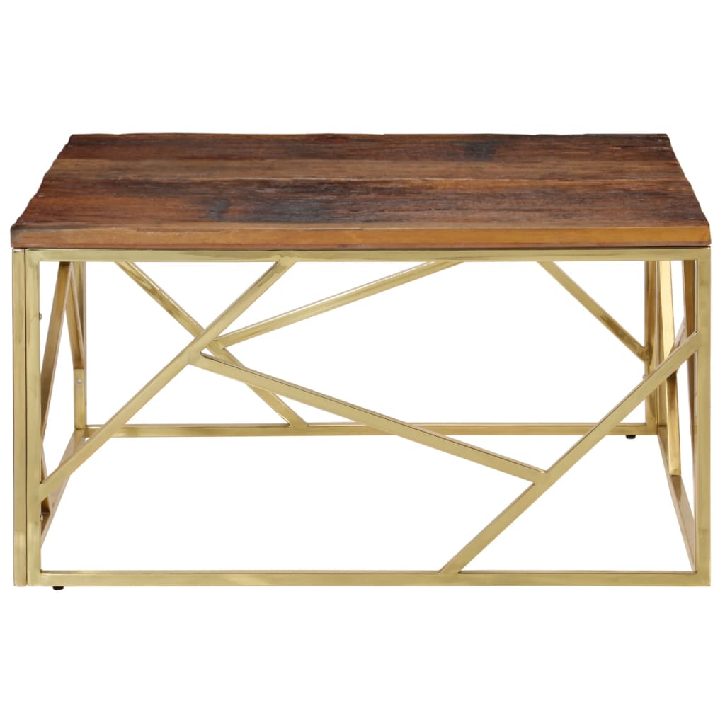 Table basse doré acier inoxydable et bois de mélèze massif - XIOS
