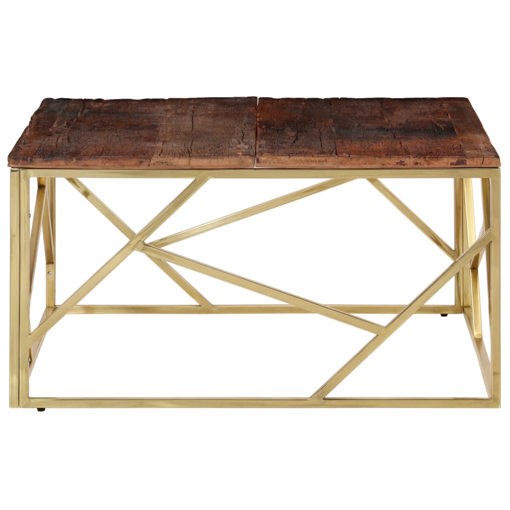 Table basse doré acier inoxydable et bois de mélèze massif - XIOS