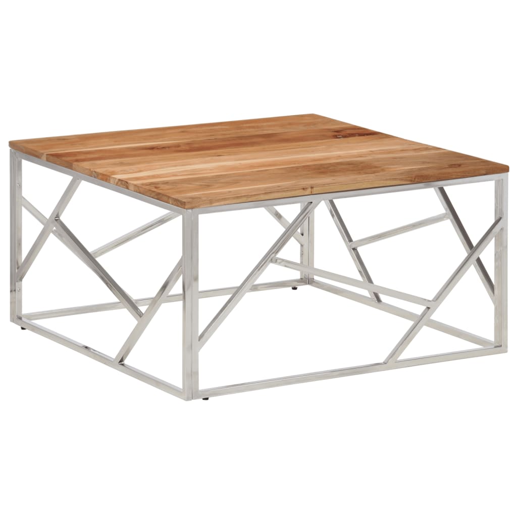 Table basse argenté acier inoxydable et bois massif d'acacia - XIOS